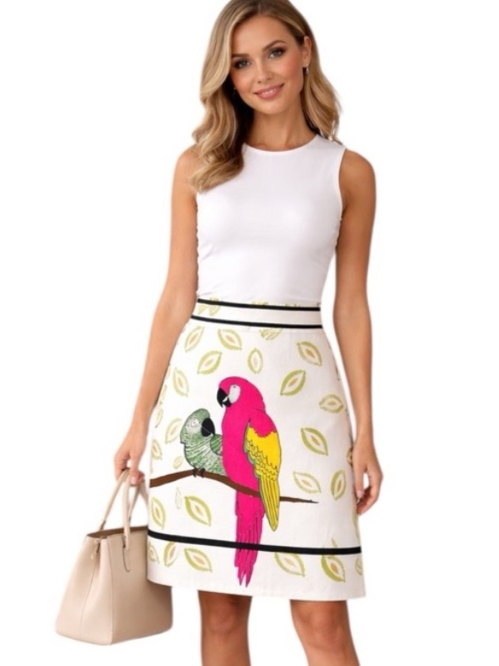 Anthropologie Edme & Esyllte Parrot Print Skirt 6 Art To Wear A-Line Cotton
C